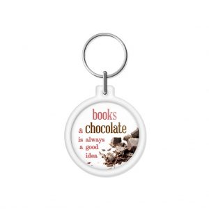 porta-chaves "books & chocolate is always a good idea"